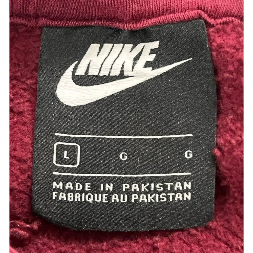 Nike Club Fleece Hoodie Mens Sz Large Burgundy Logo Fleece Lined Front Pocket